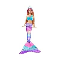 Dreamtopia Doll, Mermaid Toy with Water-Activated Light-Up Tail, Pink-Streaked Hair & 4 Colorful Light Shows