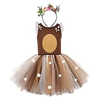 Christmas Children's Sika Deer Dresses,Holiday Party Elk Print Mesh Tutu Dresses,Children's Day Performance Costumes.