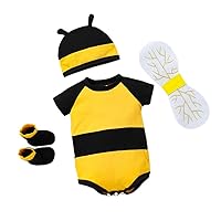 Dressy Daisy Newborn Infant Baby Honey Bee Onesie Romper Costume Bodysuit Set with Wings, Socks and Hat Size 0 to 12 Months