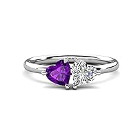 Heart Shape 6.00 mm Amethyst & IGI Certified Lab Grown Diamond 1.53 ctw set in Tiger Claw Prong setting Two Stone Duo Women Engagement Ring in 14K Gold
