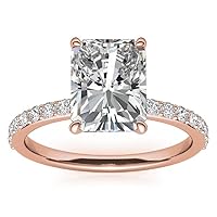 10K/14K/18K Solid Rose Gold Handmade Engagement Ring 1 CT Radiant Cut Moissanite Diamond Solitaire Wedding/Bridal Ring for Women/Her, Gorgeous Gift for Wife