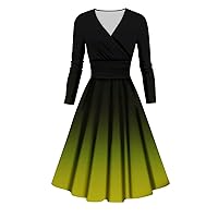 Elegant Plus Size Dress for Women Trendy Fall Winter Long Sleeve A Line Dress Formal Smocked Flowy Sexy Midi Dress