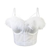 Corset Top Bustier Sexy Feather Push Up Bra Women's Plunge Cleavage Crop Top Vintage Spaghetti Strap Party Clubwear