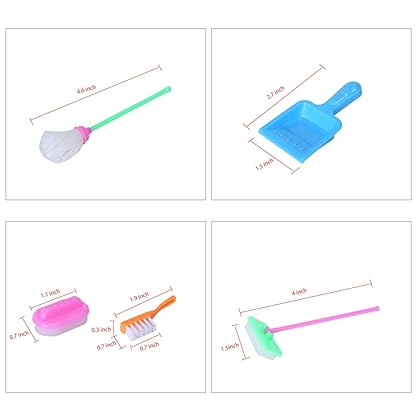 E-TING Miniature Mop Dust Pan, Brush, Broom, Bucket Doll Housework Cleaning Supplies Tools Set Dollhouse Furniture Decoration Accessories for 7-11.5 inch Dolls Accessories