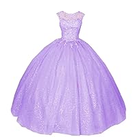 2024 Glitter Puffy Ball Gown Quinceanera Dresses Sheer Neck Lace Detachabel Two Pieces Prom Formal Dress