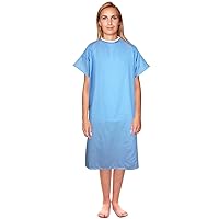 DMI Hospital Gown for Women or Men, Patient Gown, Back Tie and Side Tape Tie, 38 Inches Long, Blue, 12 Each