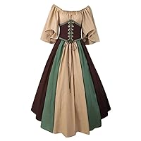 Vintage Dresses Celtic Long Sleeve Medieval Maxi Dresses Renaissance Cosplay Dress(Coffee,S)