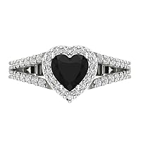 1.72ct Heart Cut Solitaire with Accent Halo split shank Natural Black Onyx designer Modern Statement Ring 14k White Gold