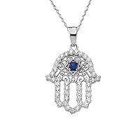 CHIC BLUE SAPPHIRE HAMSA PENDANT NECKLACE IN WHITE GOLD - Gold Purity:: 10K, Pendant/Necklace Option: Pendant With 16