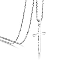 Sterling Silver Cross Necklace for Men Women 18K Gold Plated Bible Verse Dainty Cross Necklace 2mm Stainless Steel Square Rolo Chain S925 Crucifix Pendant Necklace Faith Jewelry Gifts 18-26 Inches