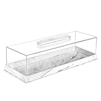 Rectangle Cake Tray with Lids, Clear Pastry Display Case, Dessert Holder Tray, Cake Stand, Cookie Display, Marble Pattern Plastic Cake Platter with Lucite Cover, Pastry Base