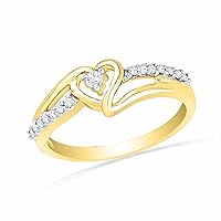 Sterling Silver Yellow Plated Round Diamond Heart Promise Ring (1/10 Cttw)