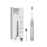 Voom Sonic Pro 5 Series Rechargeable Electronic Toothbrush, Dentist Recommended, Advanced Oral Care, 2 Minute Timer with Quadrant Pacing, 5 Adjustable Speeds, Soft Dupont Nylon Bristles, Silver