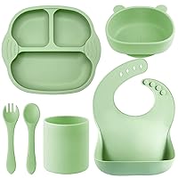 Baby Feeding Set,6 pcs Suction Plates for Baby,Divided Placemat Dish for Toddlers and Kids,Baby Spoon Fork Set for Toddlers,Silicone Plates for Kids