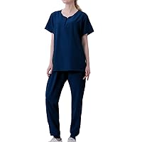 Zip Up Crewneck Scrubs_Set for Women Short Sleeve T-Shirts and Jogger Pants Two Piece Outfits Nurse Working Uniform
