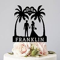 Tropical Wedding Mr And Mrs Cake Topper Palm Tree Hawaii Beach Travel, 6-7.8 Inch For Funny Novelty Customized Acylic Silhouette Anniversary