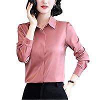 Satin Elegant Women's Tops, Spring Long Sleeve Vintage Shirts, Ladies Silk Workwear Blouses Button Shirts