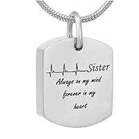 Square Tag Jewelry Sister Cremation Jewelry Electrocardiogram Always in My Heart Memorial Necklace Ashes Keepsake Pendant