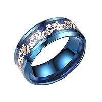 Men's Celtic Dragon Rings 8mm Blue Stainless Steel Ring Wedding Band