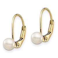14K Yellow Gold 4 5mm White Round Freshwater Cultured Pearl Drop Dangle Earrings
