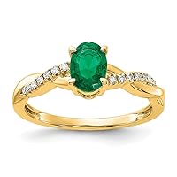 10k Gold Oval Created Emerald and Diamond Ring Size 7.00 Jewelry for Women