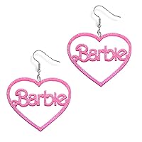 Cheecry Pink Ba-bie Earrings Hot Pink Earrings Love Earrings Heart Earrings Drop Dangle Earrings For Women Girls