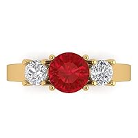 Clara Pucci 1.50ct Round Cut Solitaire 3 stone Genuine Simulated Ruby Engagement Promise Anniversary Bridal Wedding Ring 18K Yellow Gold
