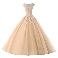 Ball Gown Quinceanera Dresses Tulle Long Prom Party Gowns Sweet 16 Formal Dress Champagne US 2