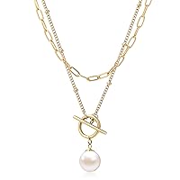 Gold Layered Pearl pendant Necklaces, 18K Gold Plated Initial Paperclip Link Chain Necklace Necklace Jewelry Gifts for Women
