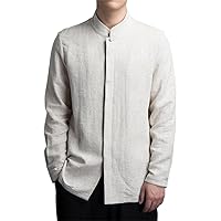 Chinese Style Cotton Linen Long Sleeve Shirts Men Clothing Retro Suit Stand Up Collar Top Size Clothes Male