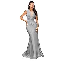 Mermaid Satin Bridesmaid Dresses for Wedding V Neck Prom Dresses Pleated Formal Evening Gowns