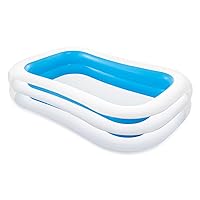 Intex 56483EP Inflatable 8.5' x 5.75' Swim Center Family Pool for 2-3 Kids, Backyard Splash Pool for Children 6+ Years Old, 198-Gallons, Blue & White