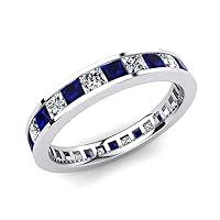 Sterling Silver 925 Blue Sapphire Square 2.00mm Full Eternity Ring With Rhodium Plated | Wedding, Anniversery And Engagement Collection