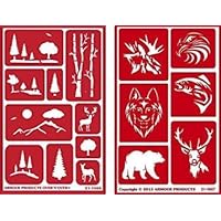 Over 'n' Over Reusable Self-Stick Etching Stencil for Glass (or Stamping) - Bundle of Two Sets - Landscapes & Wild Animals