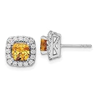 14k WhiteGold Lab Grown Diamond and Citrine Halo Post Earrings Measures 9x9mm Wide Jewelry for Women
