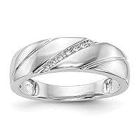 14k White Gold .03 Carat Diamond Trio Mens Wedding Band Size 10.00 Jewelry for Men