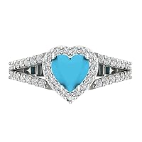 1.85 ct Heart Cut Solitaire W/Accent Halo split shank Simulated Turquoise Anniversary Promise Wedding ring 18K White Gold