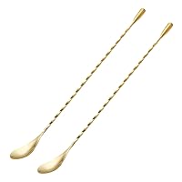 2 Pcs 12 Inches Bar Spoon, Long Handle Mixing Stirrers for Drink, Briout Stainless Steel Bar Cocktail Shaker Spoon, Gold