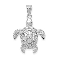 17mm 14k White Gold Sparkle Cut Polished Sea Turtle Pendant Necklace Jewelry Gifts for Women