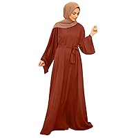 Womens Dresses with Sleeves Casual, Women's Casual Dress Solid Muslim Dress Flare Sleeve Abaya Elegant Dress A