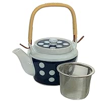 Polka Dot No. 6 Earthenware Bottle with Stainless Steel Tea Strainer, Made in Japan