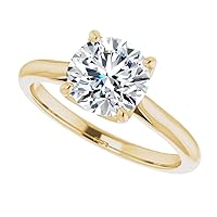 2 CT Round Moissanite Engagement Rings for Women Handmade Wedding Bridal Ring Set Solitaire Silver 10k 14k 18k Solid Gold Anniversary Promise Gifts (14K Solid Yellow Gold)