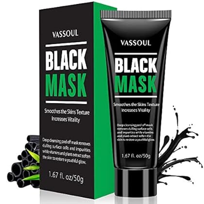 Vassoul Blackhead Remover Mask, Peel Off Blackhead Mask - Deep Cleansing Black Mask, Bamboo Activated Charcoal Peel-Off Mask (V002)