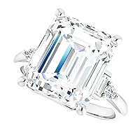 JEWELERYIUM 6 CT Emerald Cut Colorless Moissanite Engagement Rings, Wedding/Bridal Ring Set, Halo Style, Solid Sterling Silver, Anniversary Bridal Jewelry for Her