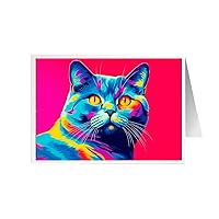 ARA STEP Unique All Occasions Birds Pop Art Greeting Cards Assortment Vintage Aesthetic Notecards 7 (Set of 8 SIZE 105 x 148.5 mm / 4.1 x 5.8 inches) (British Shorthair Cat 2)