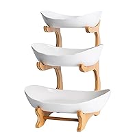 YYW 3 Tier Fruit Basket, White Ceramic Fruit Bowl for Kitchen Counter, Home Fruit Bowl Set with Holder, Fruit Serving Tray Snacks Nuts Bread Candy Storage Holder (White)