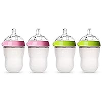 Comotomo Baby Bottle, Pink, 8 Ounce, 2 Count and Baby Bottle, Green, 8 Ounce, 2 Count