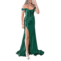 Off Shoulder Prom Dress with Slit Mermaid Evening Dress for Women Formal Long Homecoming Dresses for Teens