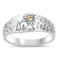 Mountains Sun Champagne Simulated CZ Outdoor Ring New .925 Sterling Silver Band Sizes 4-12