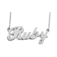 Ruby Name Necklace 18K White Gold Plated Personalized Dainty Necklace - Jewelry Gift Women, Girlfriend, Mother, Sister, Friend, Gift Bag & Box